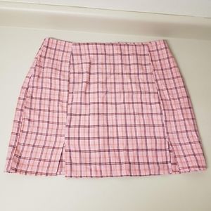 pastel pink plaid y2k mini skirt